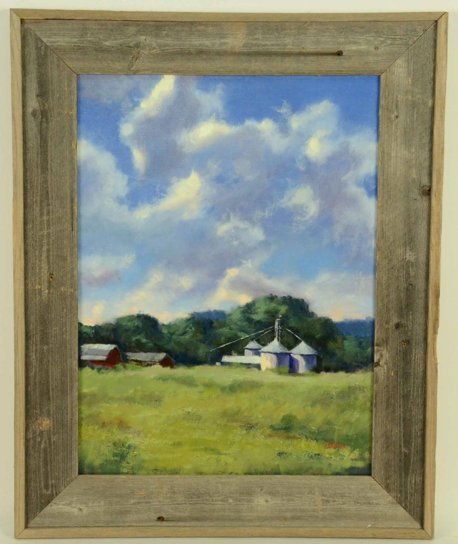 Oil on Canvas, Barn and Silo, Jayne Bellows: (American, 1954-) signed l.r. "Bellows" Sight size: 23-1/2"h x 17-1/4"w