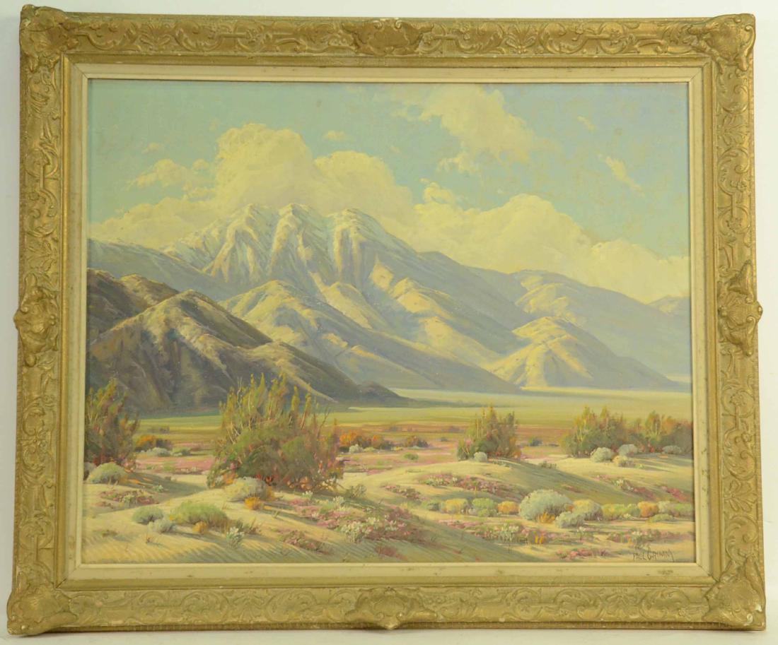 Oil on Canvas, Mountains, Paul Grimm: (American, 1891-1974) signed l.r., titled verso " San Jacinto's Front Yard." Sight size: 23-1/2"h x 29-1/2"w