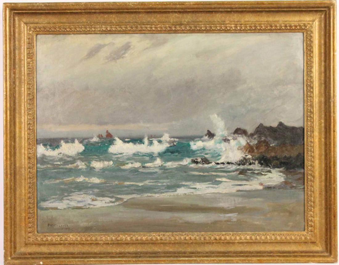 Oil on Canvas, Seascape, Hayler Lever: (American, 1876-1958), signed l.l. "Hayley Lever, St. Ives-C." Sight size: 17-1/2"h x 23-1/2"w