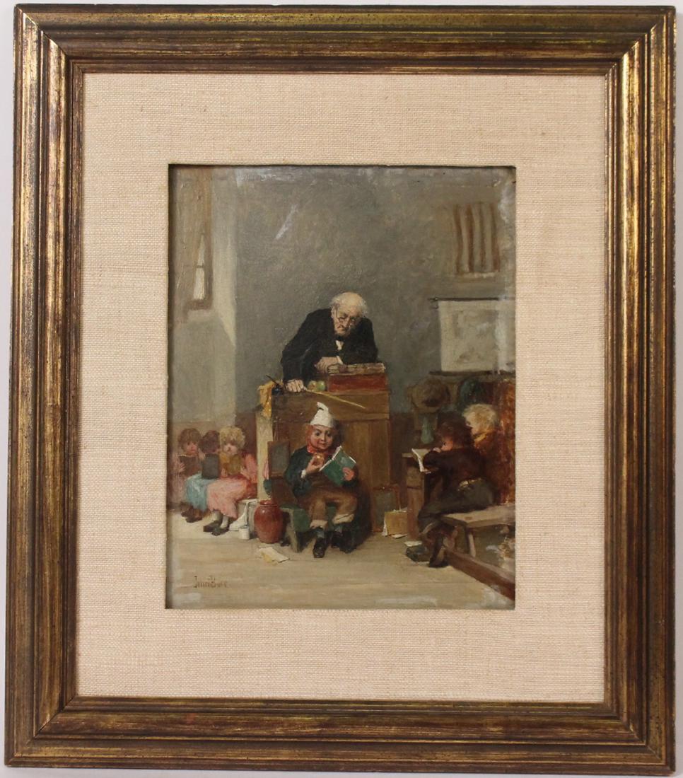 Oil on Panel, School Master, John Burr: (English, 1834-1893), signed l.r. Sight size: 10"h x 8"w