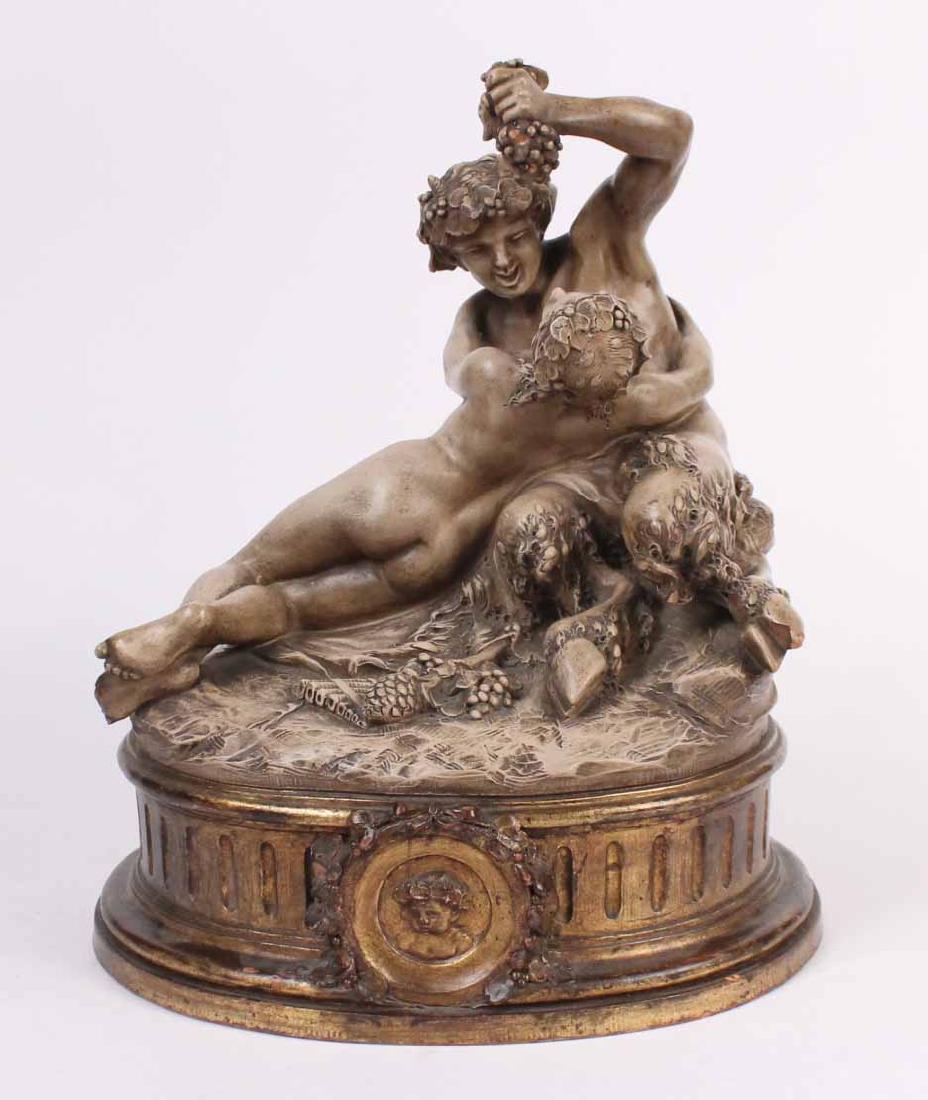 Plaster Scene of Dionysus Feeding Grapes: 16.5"h x 13"w x 11"d Chips and losses.