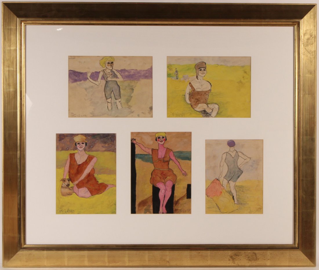 Watercolor and Ink on Paper, Justin McCarthy: (American, 1892-1977), "Five Bathing Beauties," each artist signed, gilt framed. Sight size: 10"h x 12"w