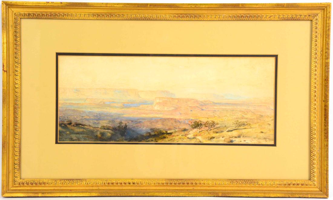 Watercolor on Paper, Southwestern Landscape: Attributed to Samuel Colman (American, 1832-1920) Sight size: 6-5/8"h x 16-1/2"w Provenance: Purchased from Samuel Colman's grandchildren in Long Island in the late 1970s.