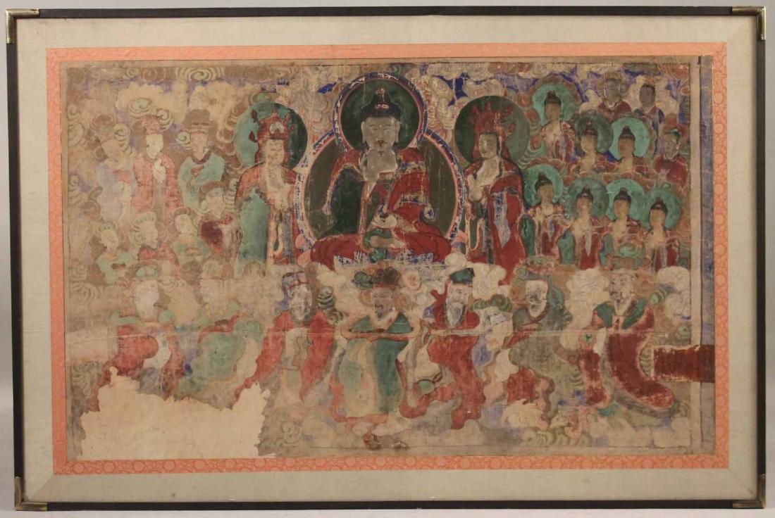 Mixed Media on Silk of Deities: Korean, 18th C., framed at a later date. Sight size: 39"h x 5'1"w