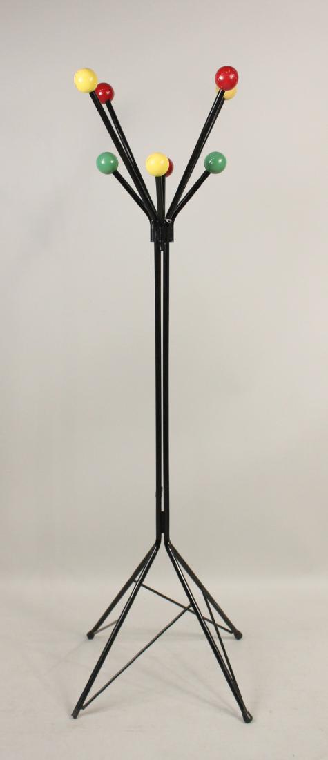 Memphis Group Modern Lacquer Coat Rack: C. 1980's. Black lacquer, with multi-color balls on top. 5'6"h x 27"sq.