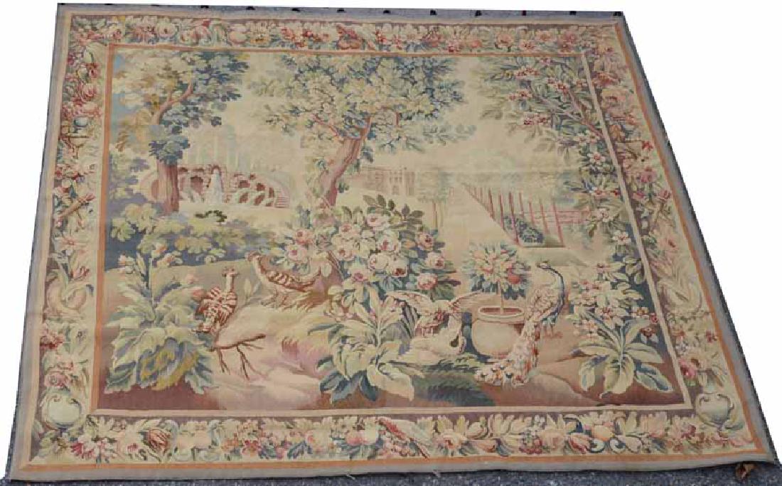 Aubusson Tapestry of Birds in a Garden: French, 19th C. 6'1"h x 6'7"w