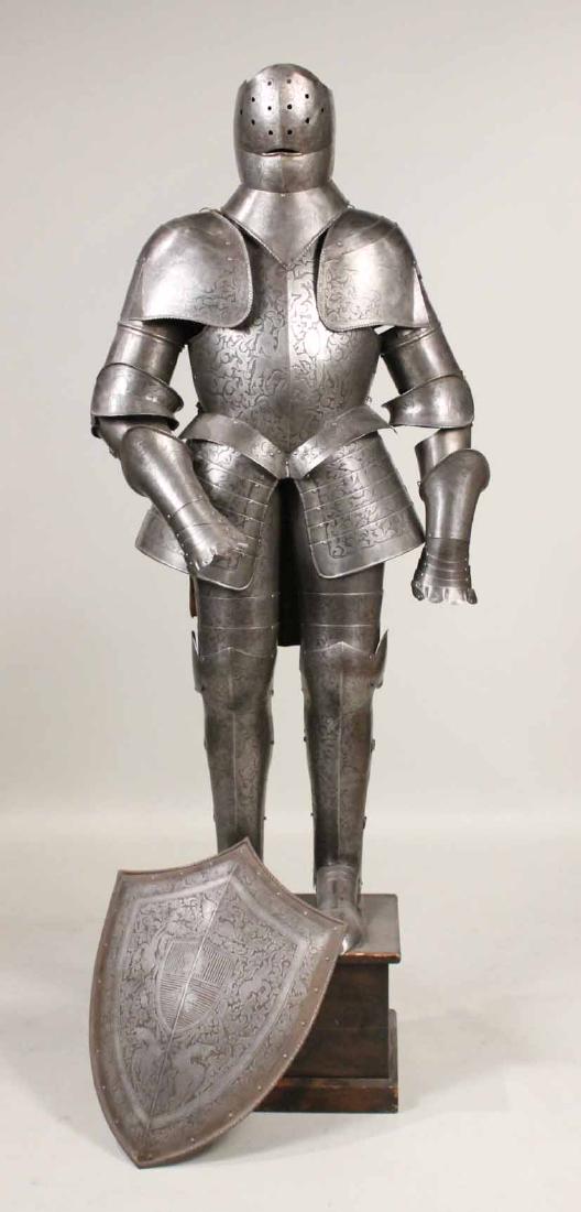 Victorian 3/4 Suit of Armor with Shield on Stand: 75"h