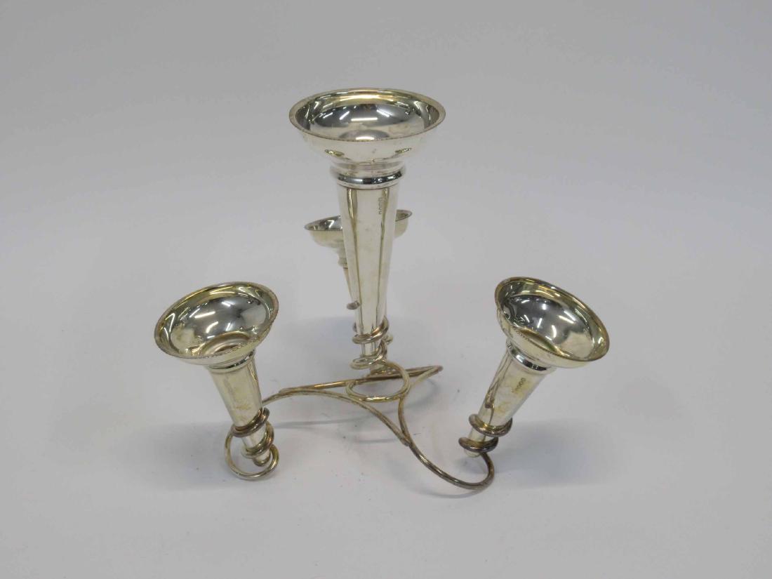 Modern Silver Plated Trumpet Flower Epergne: With four vessels. 8"h