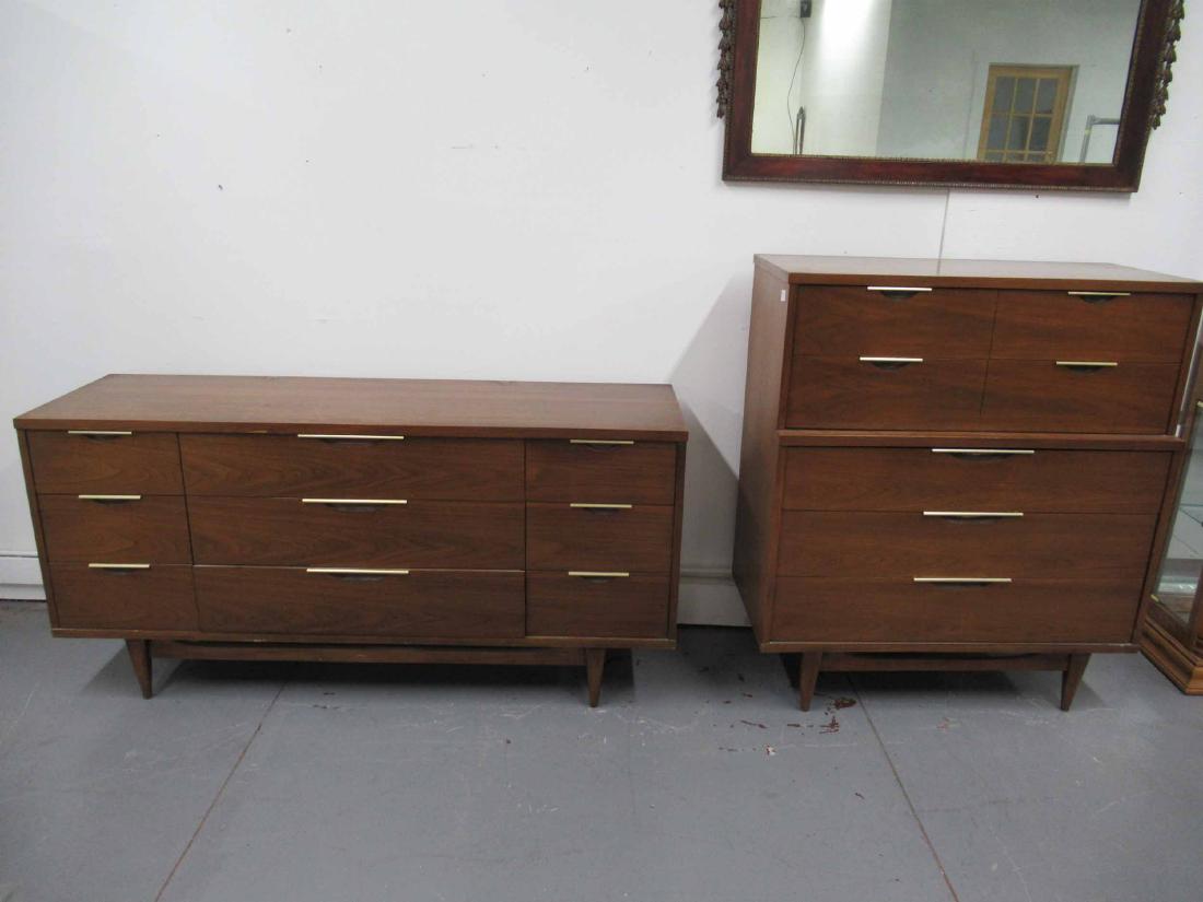 Kent Coffey The Tableau Tall Chest of Draws: Mid century modern Kent Coffey The Tableau Tall Chest of Draws together with a long dresser, Used Condition, wear, worn, some minor surface distress.