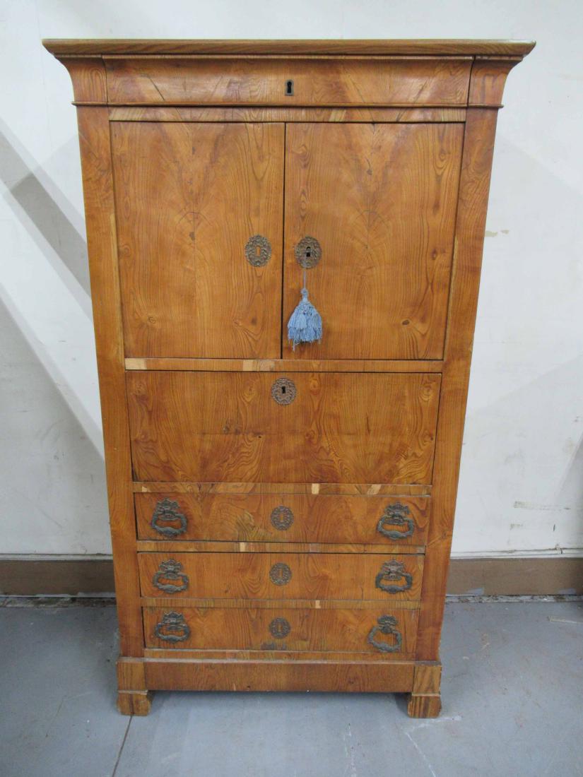 Antique Biedermeier Style Secretary Abattant: Antique Biedermeier Style Secretary Abattant. Used condition, wear, worn, missing veneer, surface distress. 64 1/2" tall x 37" wide x 18" deep