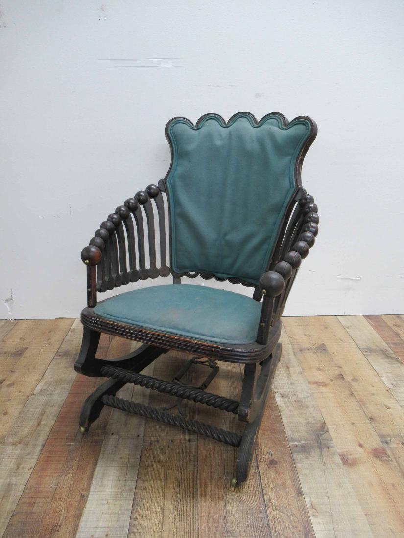 Hunzinger Rocking Chair: Antique Hunzinger Platform Rocking Chair, Used condition, wear, worn, surface distress.