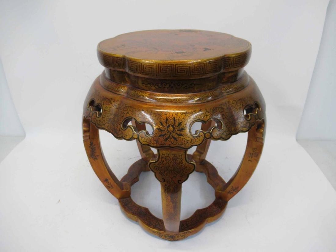 Oriental Golden Garden Seat: Oriental Golden Garden Seat, used condition surface wear. 18 1/2" tall x 18" diameter