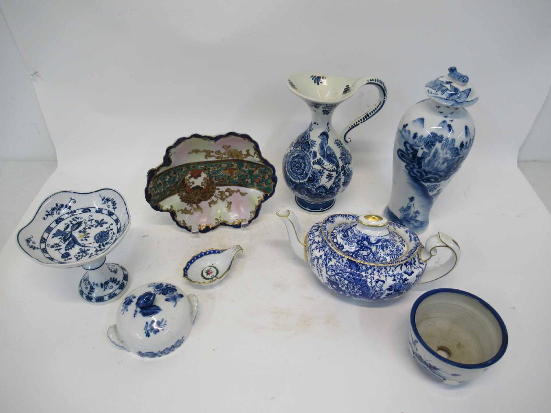 Royal Copenhagen Covered Sugar Bowl: Royal Copenhagen Covered Sugar Bowl together with a Richard Ginori bowl, Royal Crown Derby teapot and assorted table articles. 8 pieces total. Used condition.