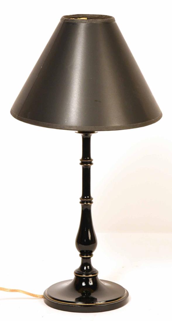 Charlotte Moss Black and Gold Candlestick Lamp: 20th C. 16-1/2"h
