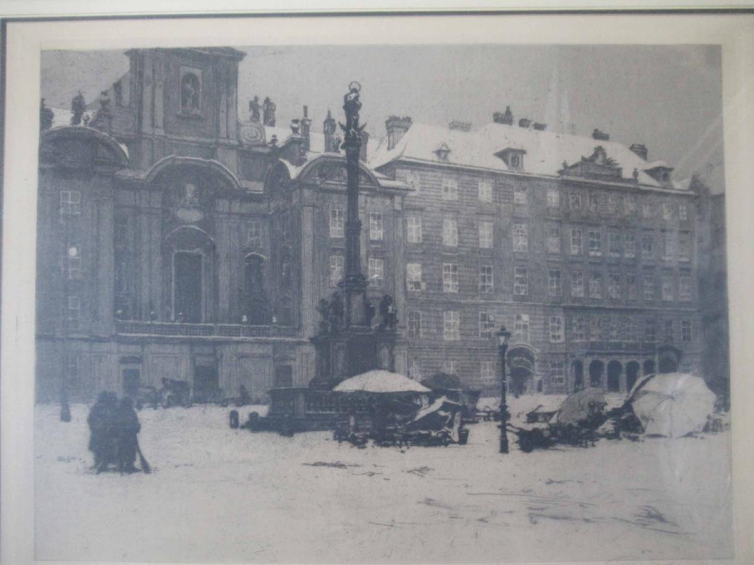 Engraving of Continental Winter Scene: Engraving of Continental Winter Scene, Signed lower right illegibly Luigi Kasimir, used condition, framed size 19 1/2" x 22 1/2"