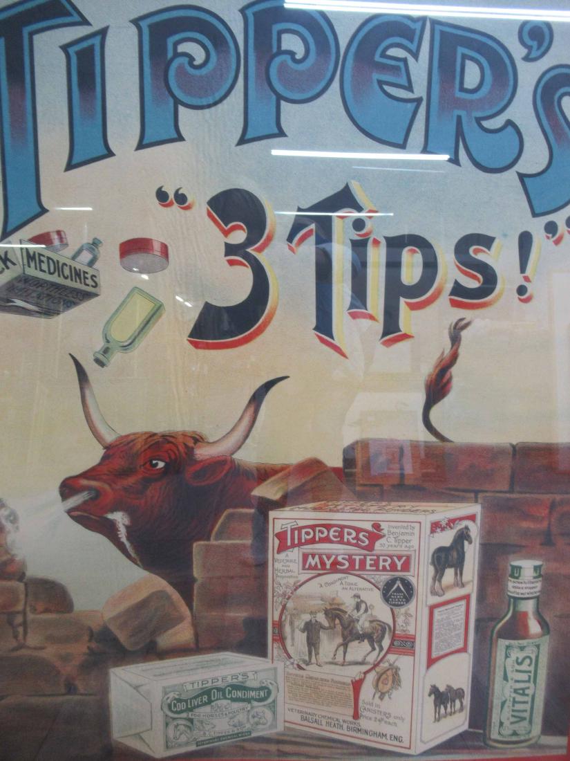 Tipper's Veterinary Products Advertisement: Together with a Henry V. New York, 1976 Poster for the Off Broadway production at the DelaCorte Theatre, Central Park, New York, 1976. Used condition, fogging to glass. 42 1/2"h x 31"w and 46"h x 29 3