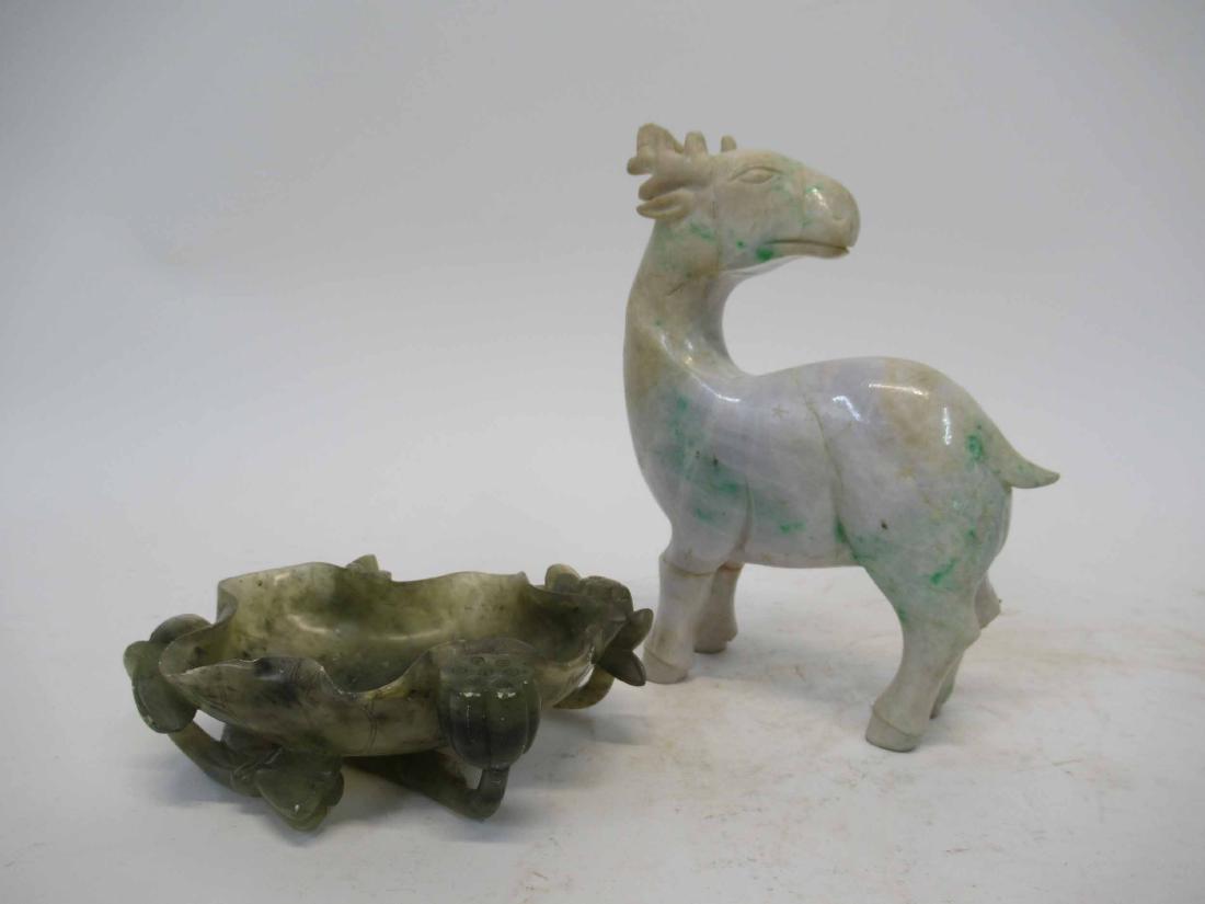 Chinese Jade Deer: Together with a Chinese soapstone dish.
