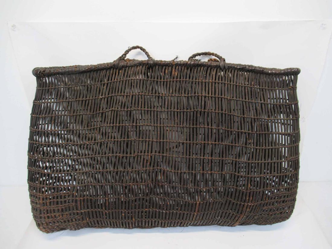 Japanese Large Woven Basket: Used to gather mulberry leaves to feed the silkworms. Some losses to weaving. 25"h x 32"w