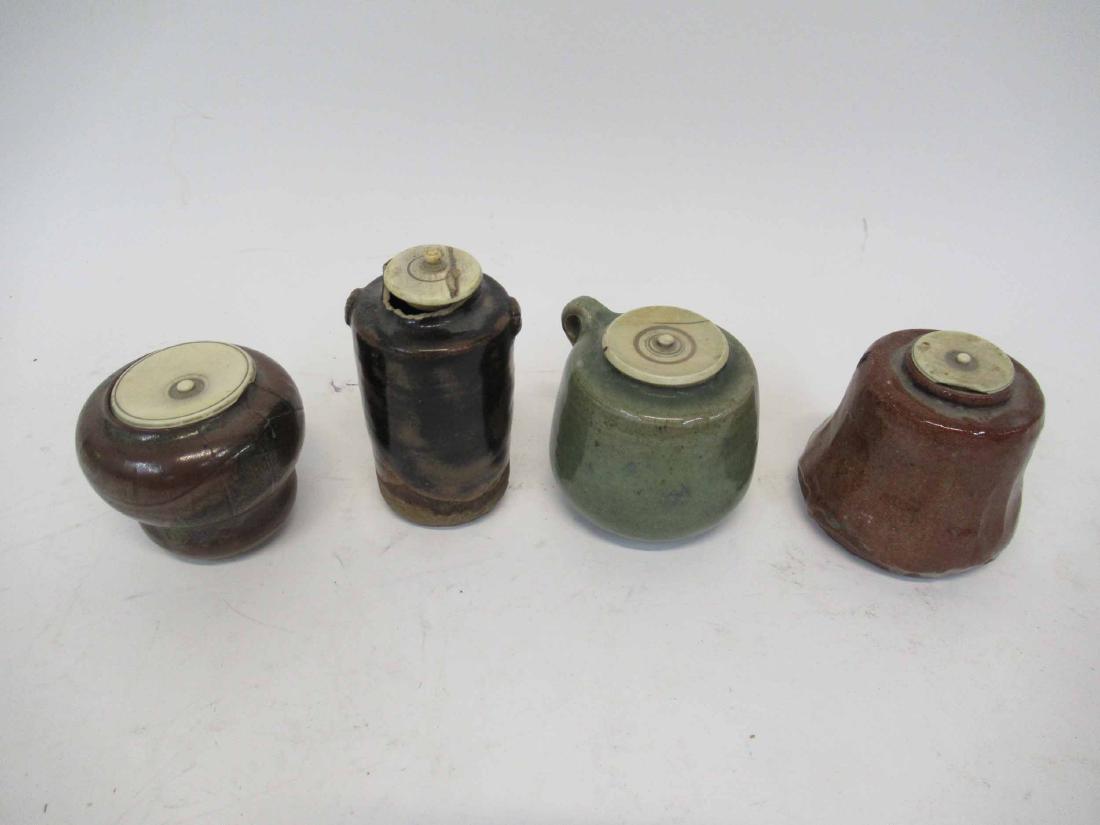 Four Japanese Stoneware Chaire Tea Caddy's: Edo Period. Used condition.