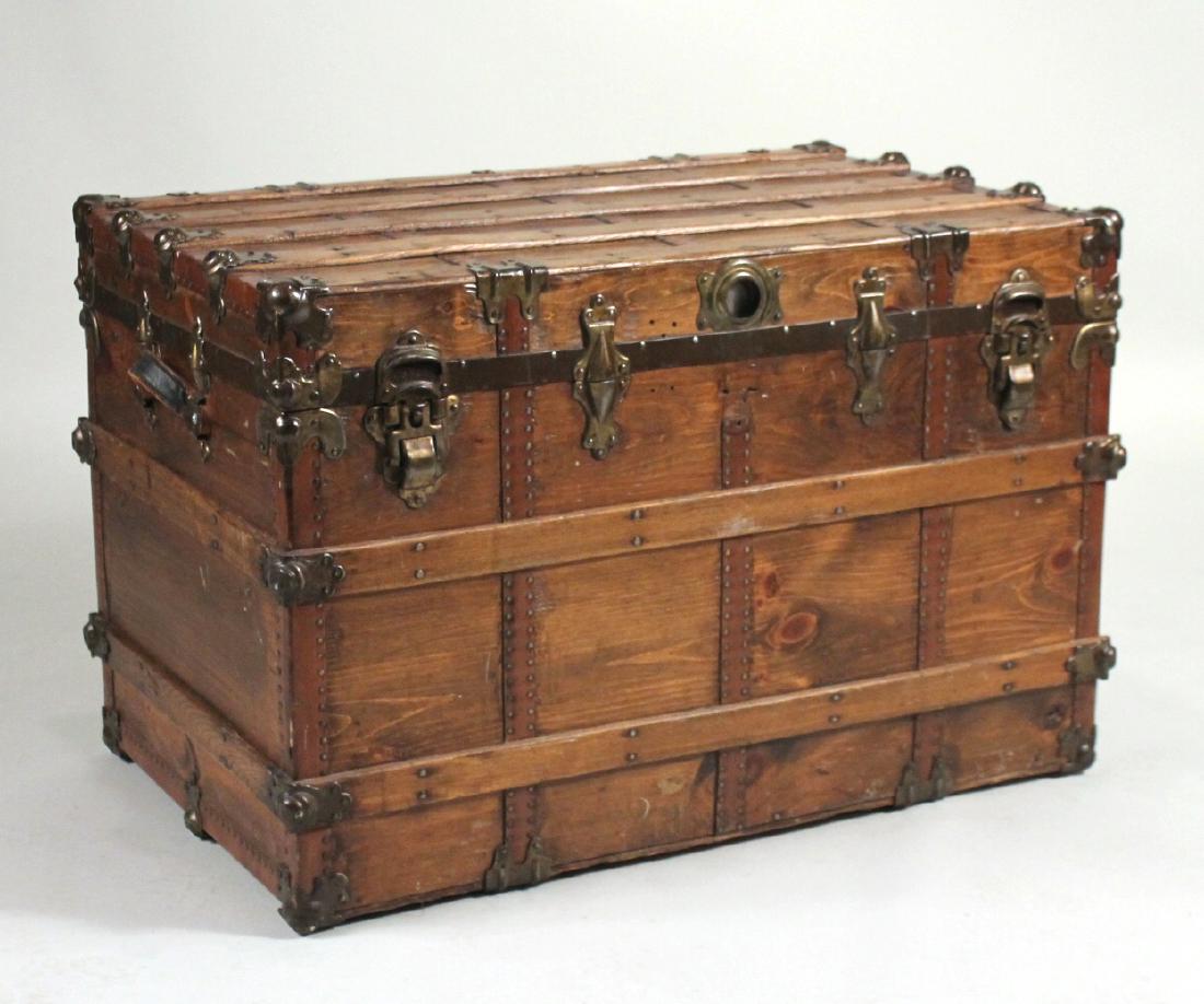 Brass and Ash Slat-Bound Pine Steamer Trunk (1 of 5)