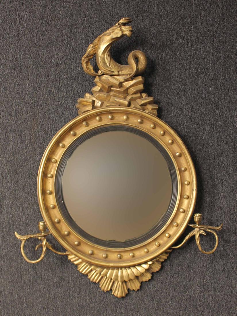 Federal Gilt Convex Mirror with Seahorse Surmount (1 of 4)