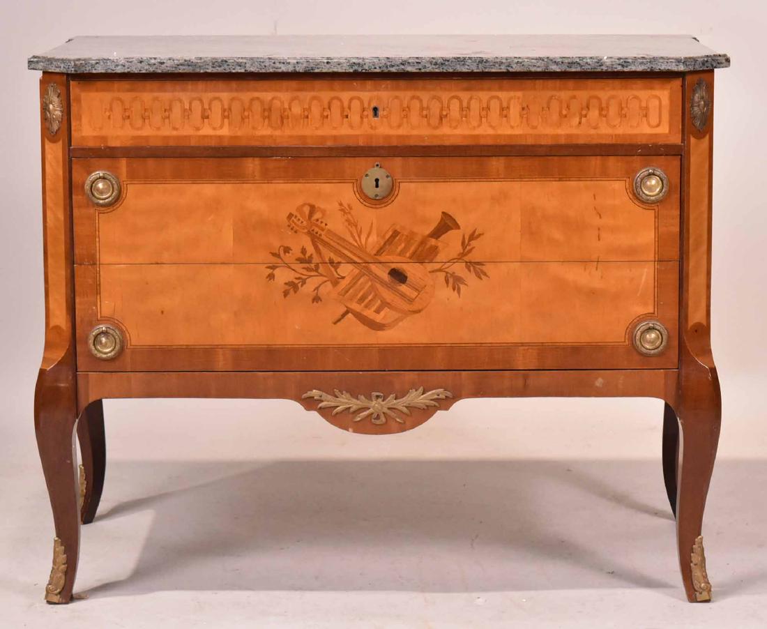 Louis XVI-Style Granite-Top Marquetry Commode (1 of 7)