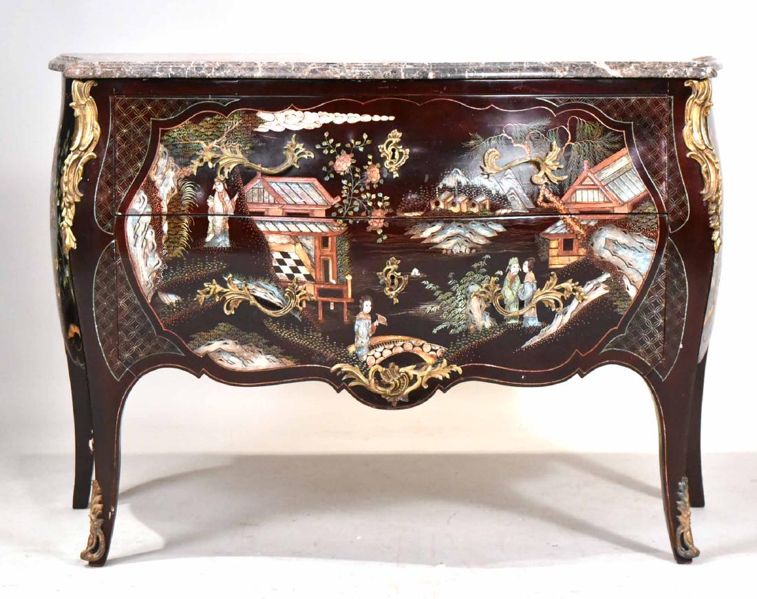 Regency Style Marble Top Painted Bombe Chest (1 of 7)