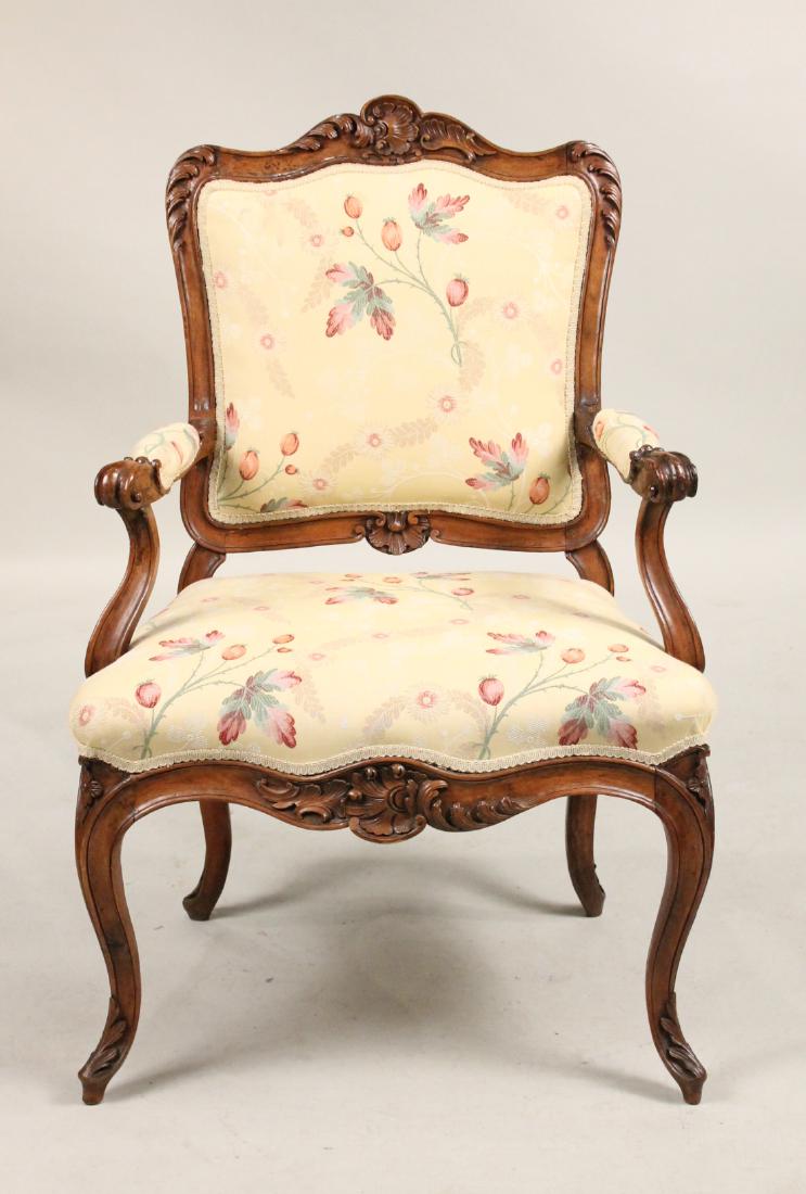 Rococo Carved Walnut Open Armchair (1 of 5)