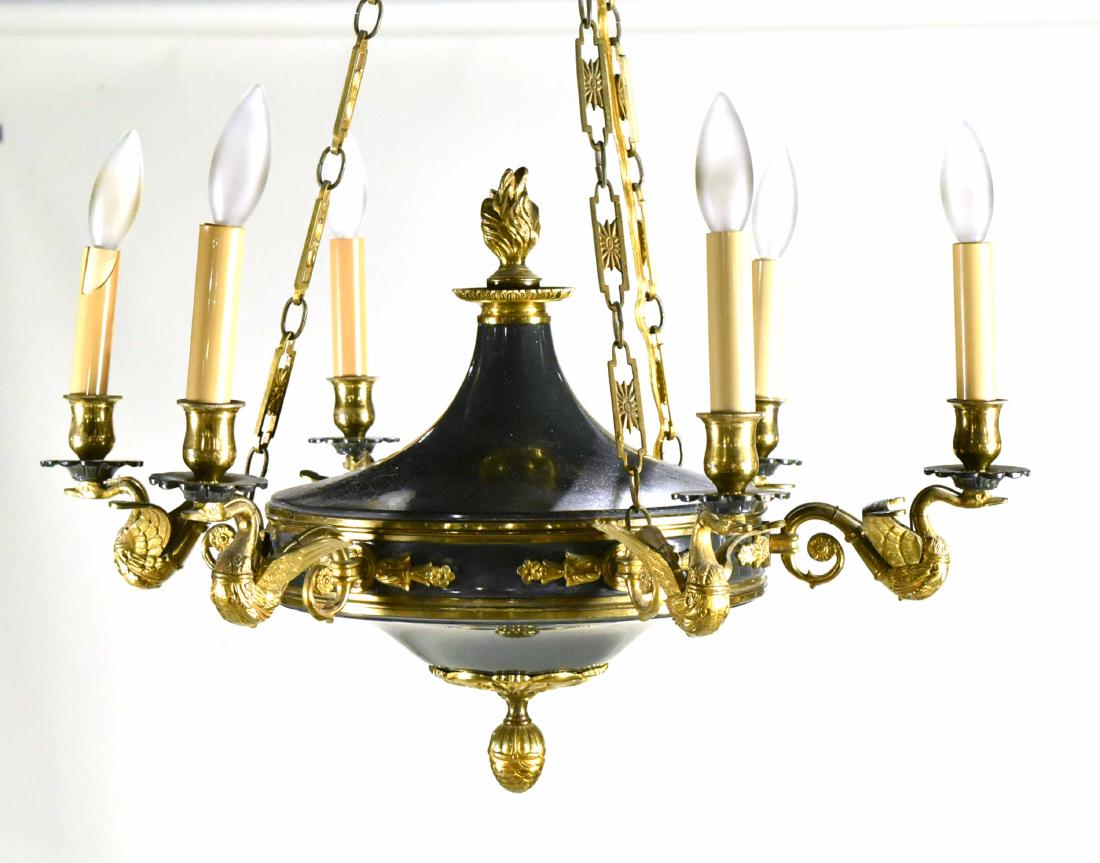 Regency Gilt-Metal and Tole Six-Light Chandelier (1 of 6)
