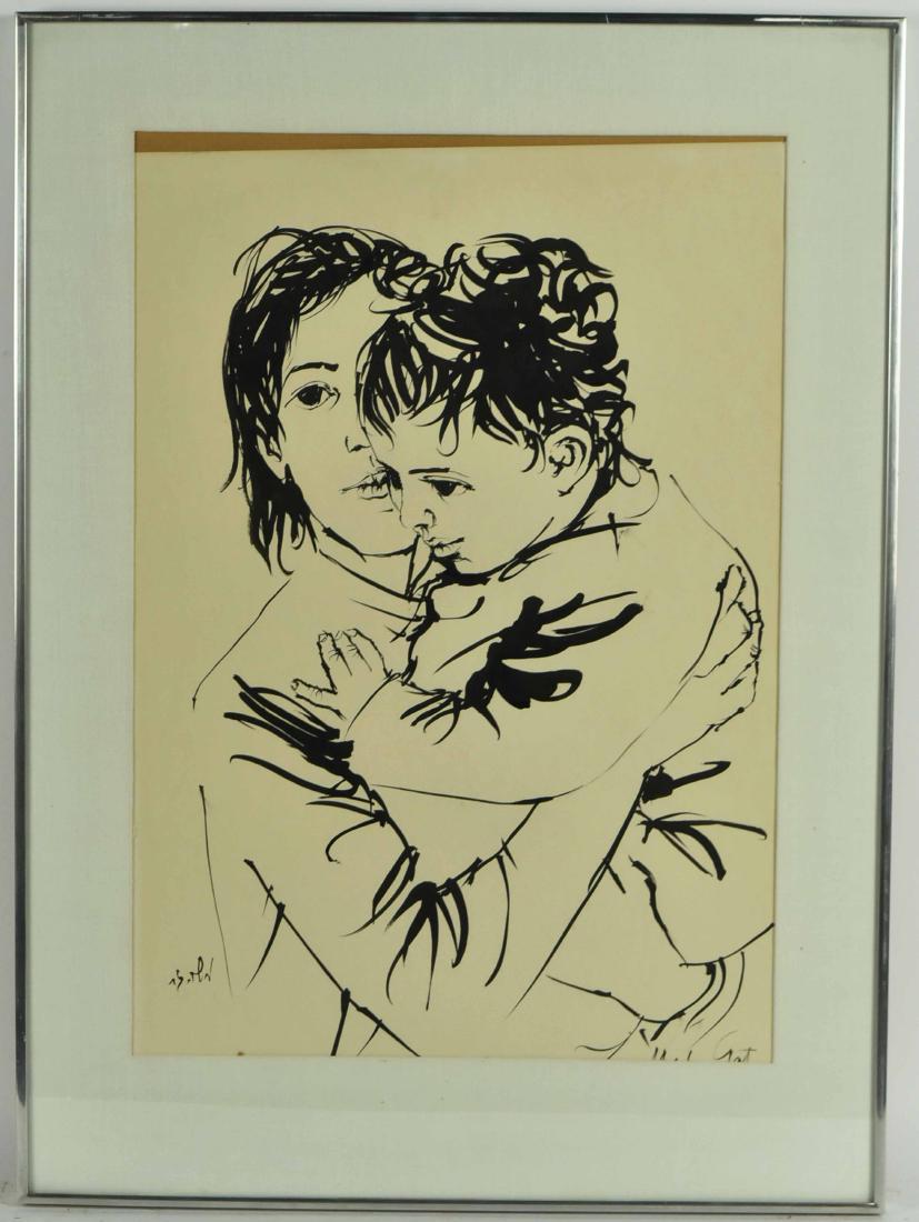 Ink on Paper, Mother and Child, Moshe Gat (1 of 6)