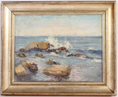 Oil on Board Seascape: Appears unsigned. Attributed to Margaret Jordan Patterson (American, 1867-1950) 9 1/2"h x 12 3/4"w