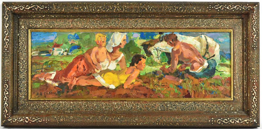 Oil on Board, Family with Horse, John E. Costigan (1 of 6)