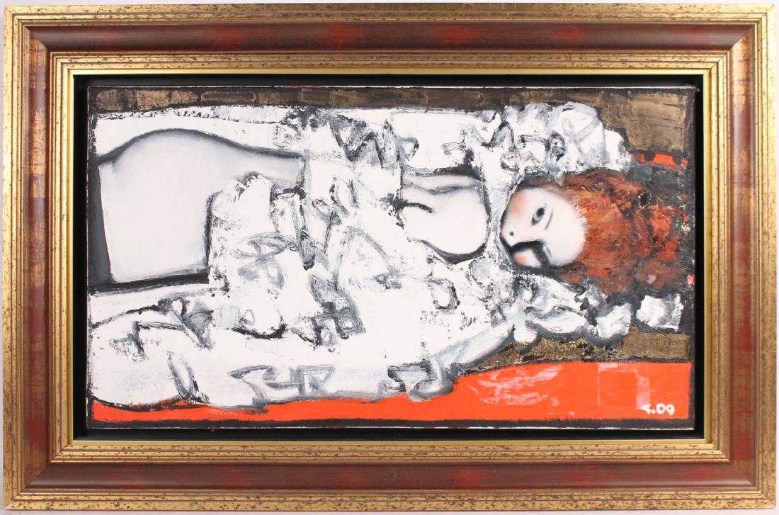Oil on Canvas Reclining Woman Andreij Smirnoff: (Russian, b. 1960) Signed verso. 17 3/4:h x 31 3/4"w