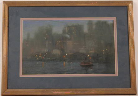 Pastel on Paper River at Night: Attributed to William Partridge Burpee (American, 1846-1940) Size: 7 1/2"h x 12 3/8"w