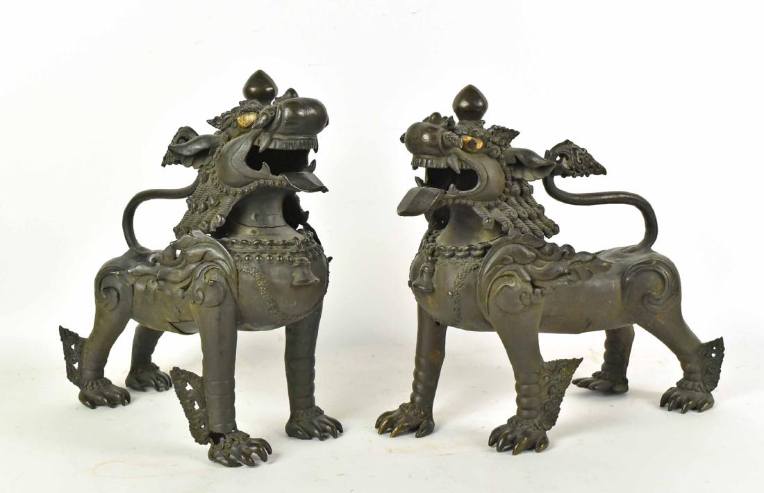 Pair of Southeast Asian Patinated Metal Foo Dogs (1 of 9)