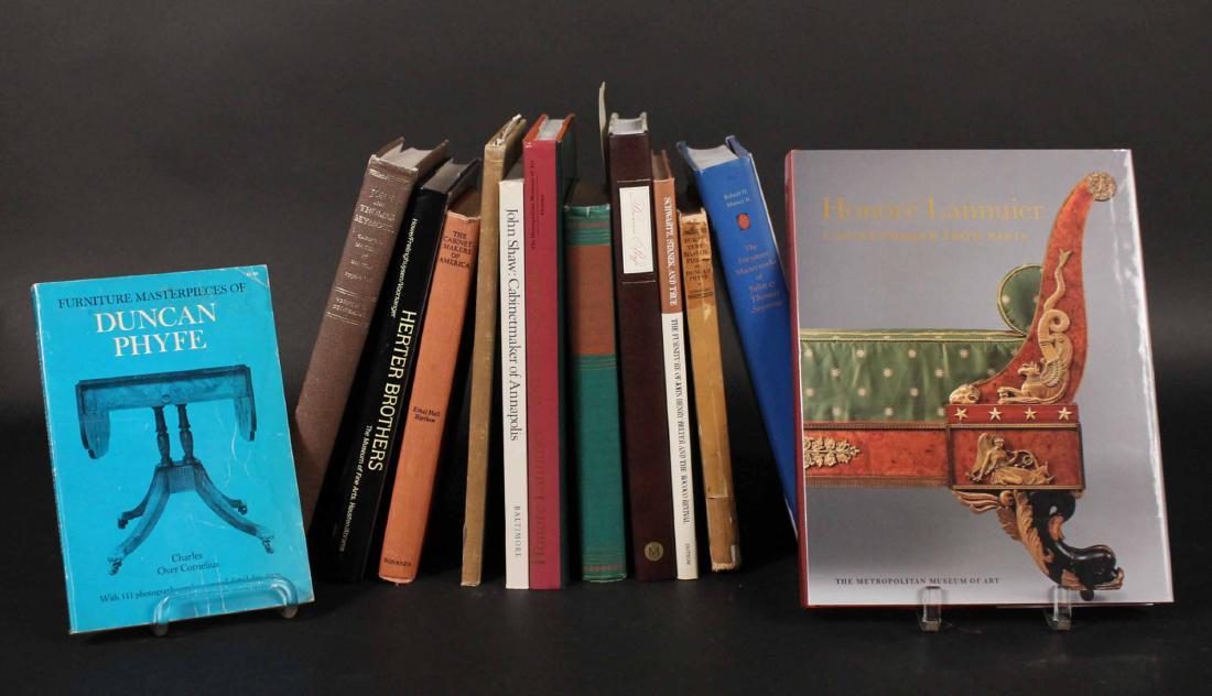 Thirteen Assorted Books on American Cabinetmakers: Including, John Thomas Seymour, Hester Brothers, John Shaw, Duncan Phyfe, and Honore Lannuier. All books sold "as is." No guarantees made about number of books in lot or condition of books. No returns