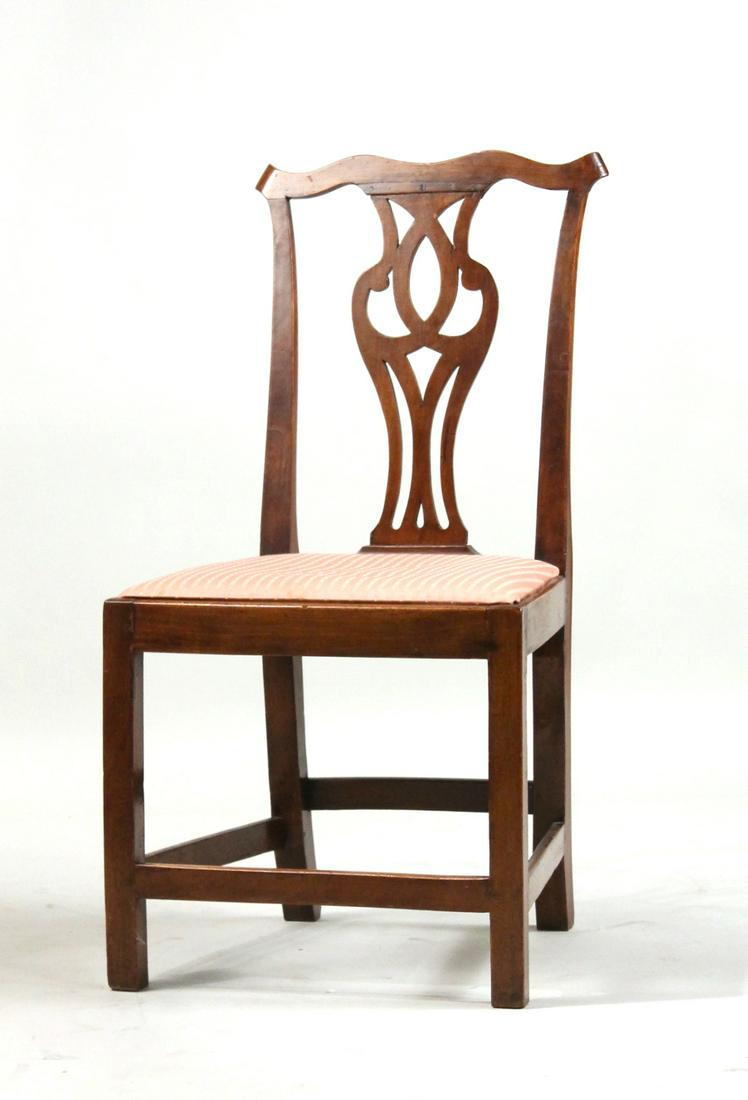 George III Mahogany Side Chair: English, late 18th C. Used condition, wear. 38-1/2"h