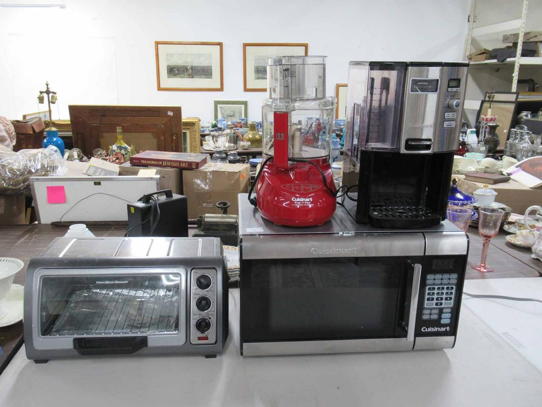 Group of Assorted Kitchen Articles: Group of Assorted Kitchen Articles including Cuisinart Microwave, Chopper and Coffee Maker, Toaster Oven. Used condition.