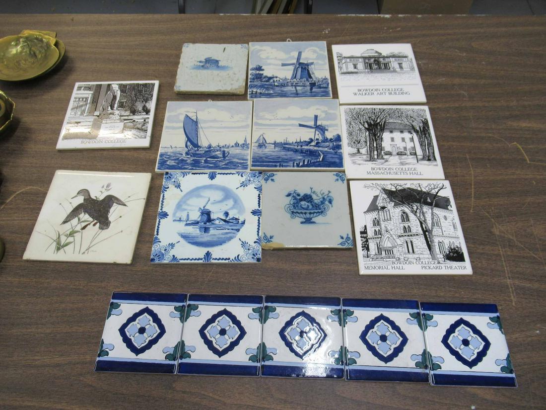 Group of Assorted Delft Tiles: Group of Assorted Delft Tiles. Together with other trivets and tiles. Used condition, chips