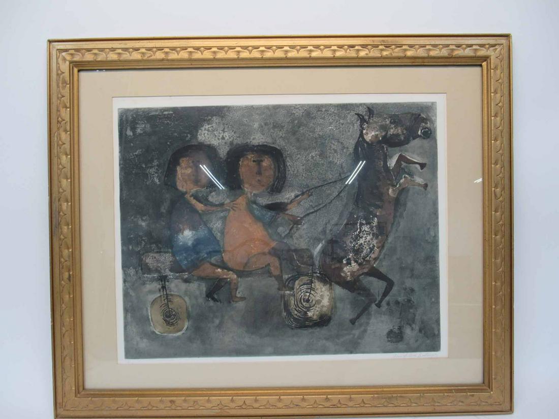 Graciela Rodo Boulanger Colored Lithograph: Graciela Rodo Boulanger Colored Lithograph depicting children on a horse cart. Used condition. framed size 27 1/2" x 33 3/4"