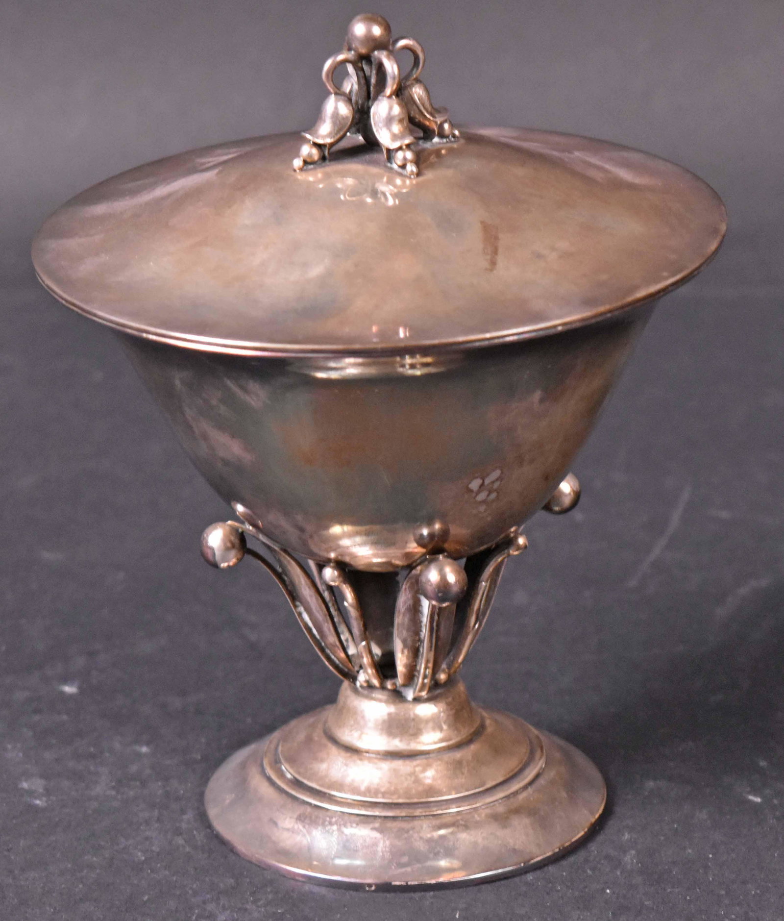 George Jensen Sterling Covered Footed Compote: 5.5"h and apx. 9 t.o. Provenance: Property from the Collection of Myrna and Bernard Posner