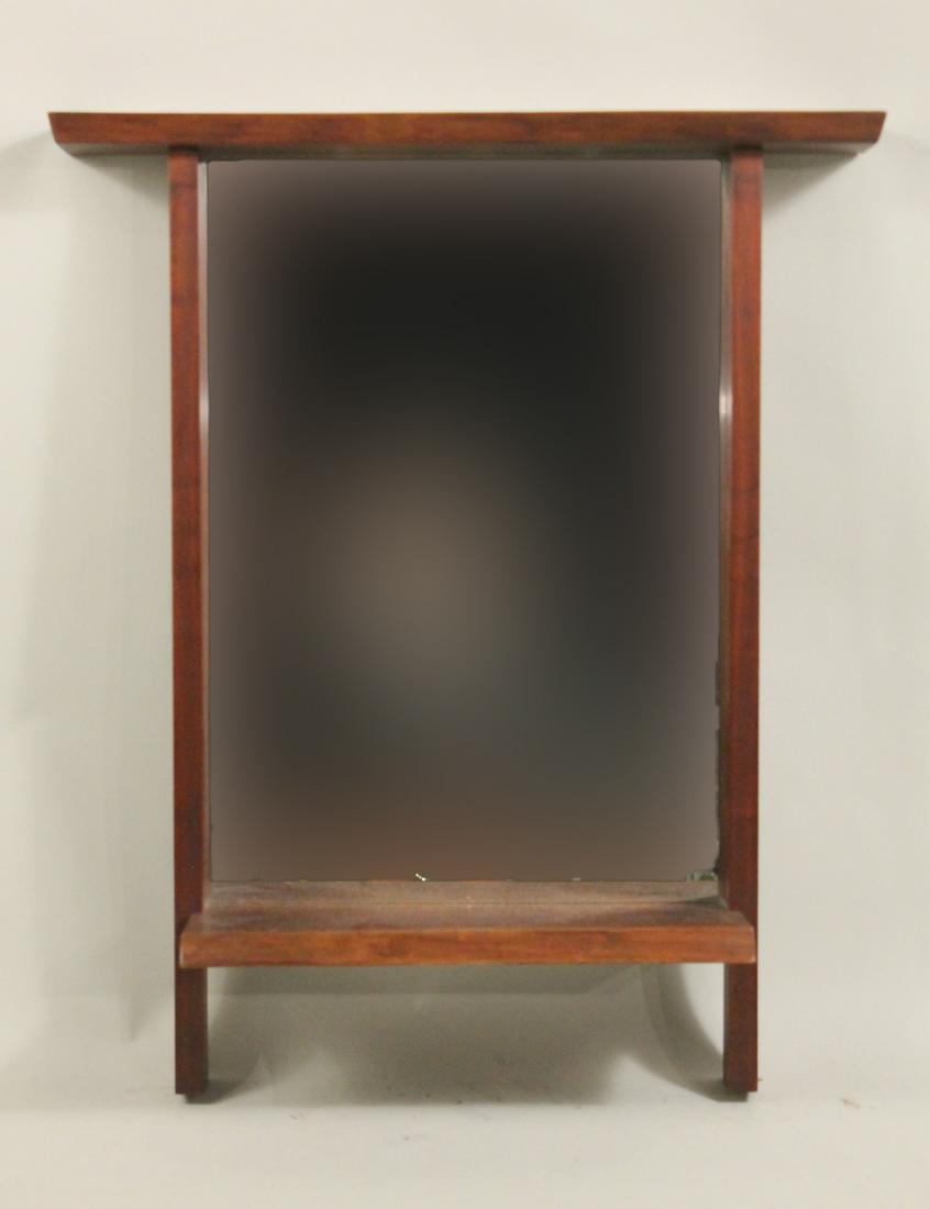 George Nakashima Walnut Wall Mirror: (1905-1990) Nakashima Studio, with copy of original receipt, and original design sketch. 38-1/2"h x 32"w x 9"d Provenance: The Collection of the Estate of Elayne and Monroe Weinstein, Poughkeepsie, NY