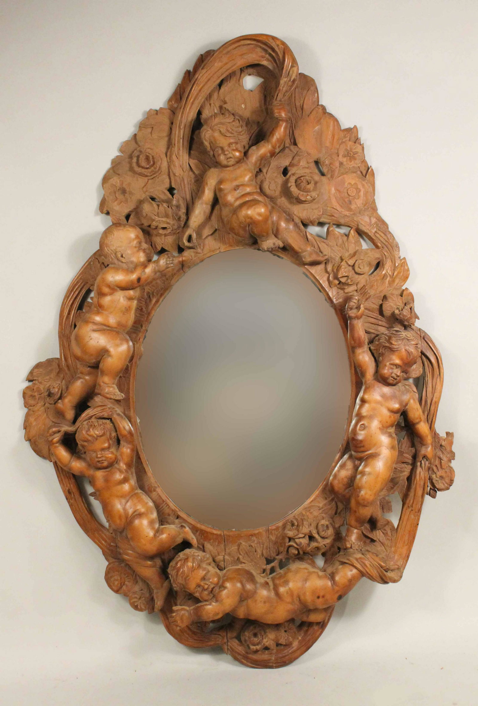 Renaissance Revival Carved Wood Frame: Probably Italian, 19th/20th C, of impressive size. Cracks to wood throughout. Apx. 7'2"h x 4'10"w x 7"d Provenance: Property from an Ohio Estate.