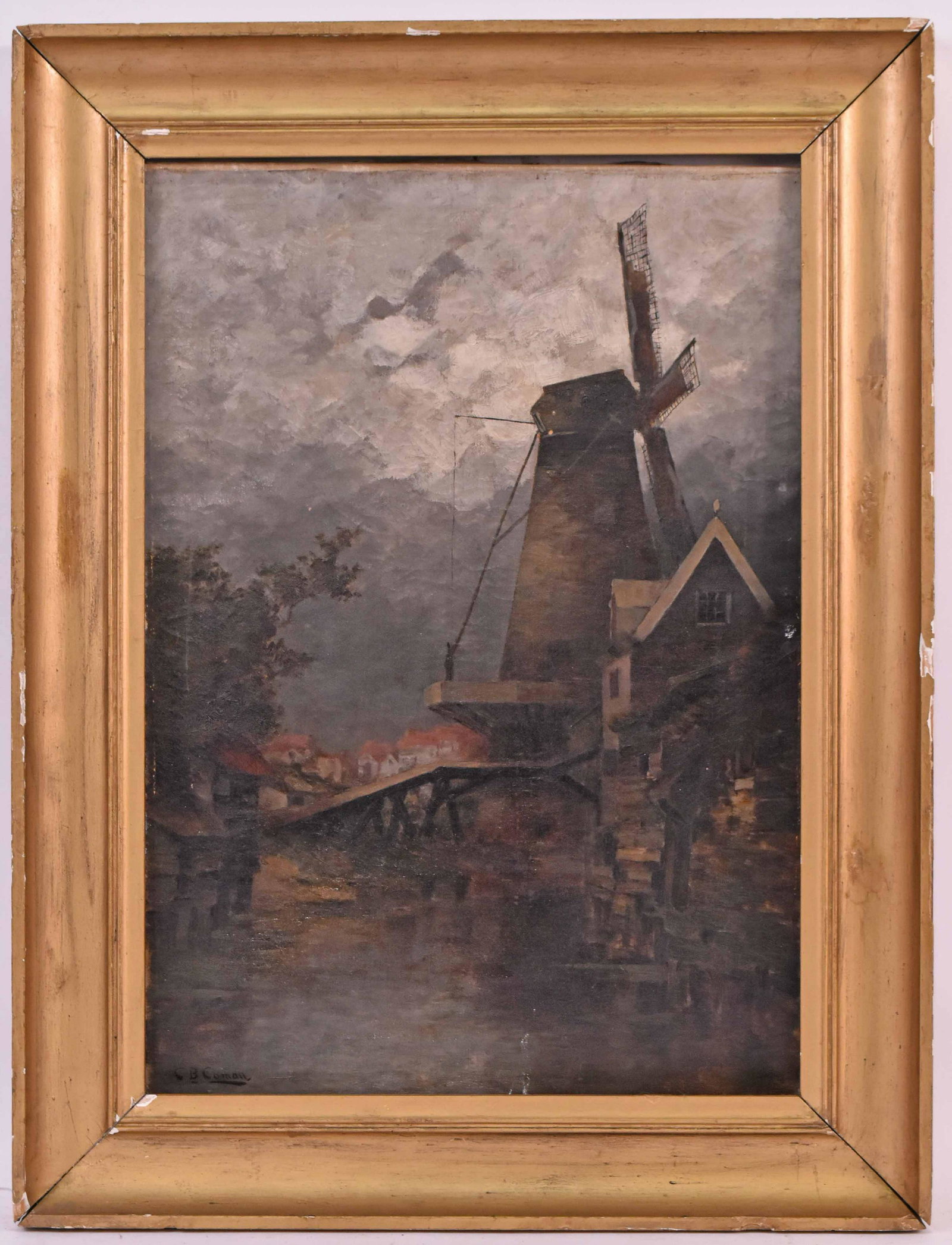 Oil on Board, Windmill, Charlotte Buell Coman: Signed l.l. C. B. Coman (Charolotte Buell Coman, American, 1833-1924) Size: 19 1/2"h x 13 1/2"w