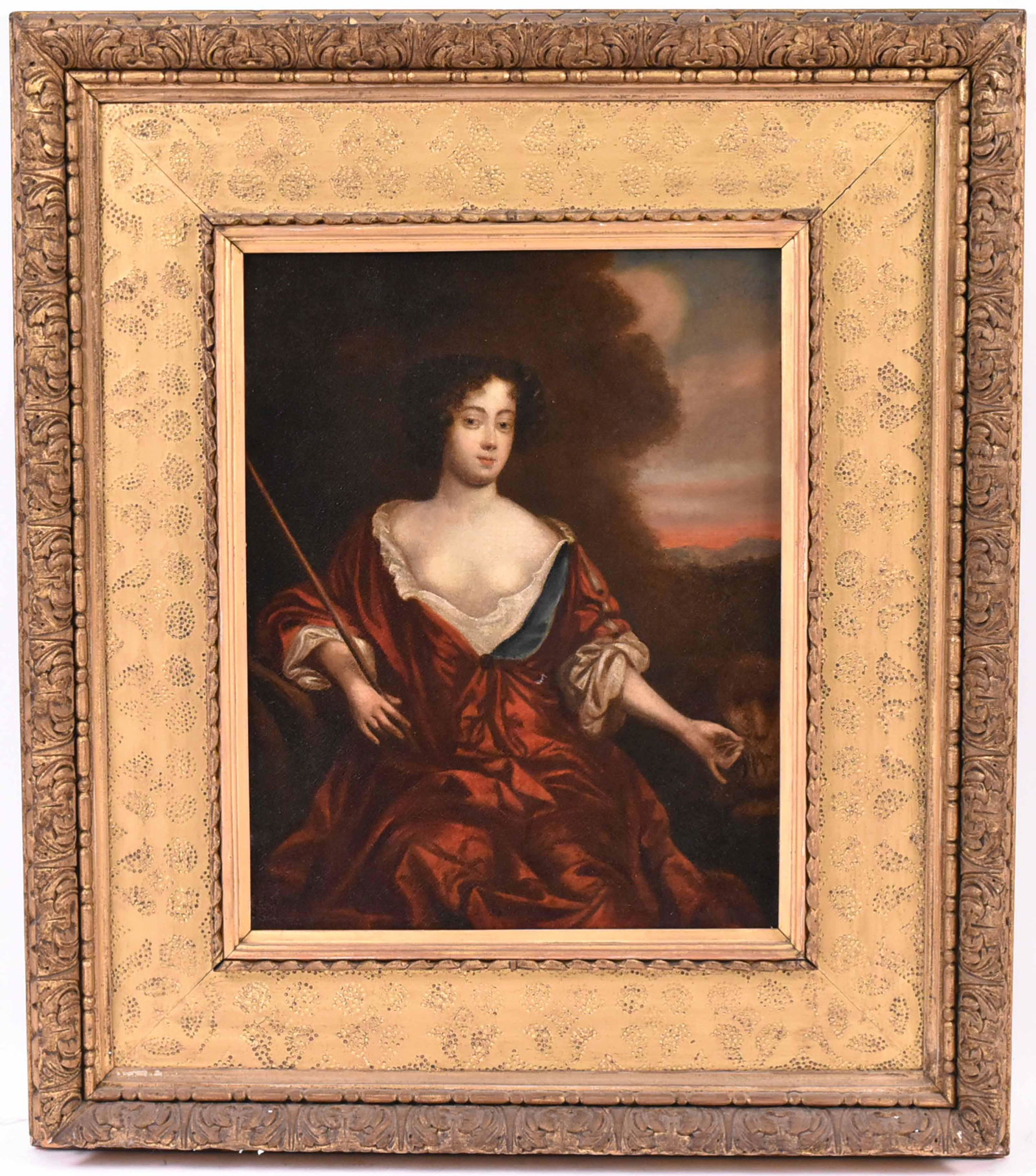 Oil on Canvas, Lady Feeding Her Sheep: Unsigned, after Sir Peter Lely (Dutch/English, 1618-1680) a "Chapman's Brothers" label on verso. Sight size: 18"h x 14-1/8"w Restorations.