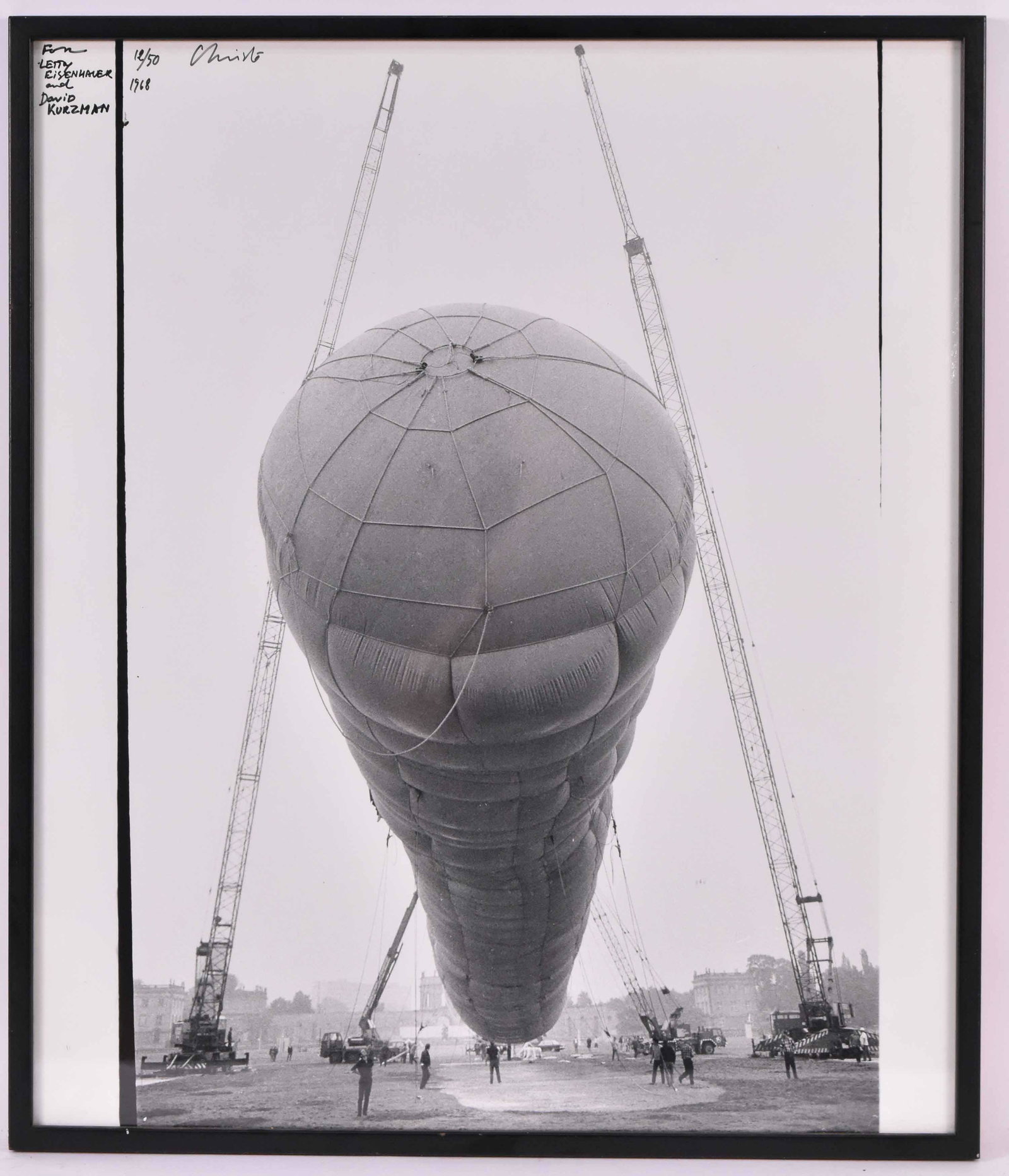 Limited Edition Photograph, Christo Javacheff: (Bulgarian, b, 1935) edition 12/50, signed "Christo" u.r. corner, inscribed "From Letty Eisenhauer and David Kurzman, 1968." Sight size: 23-1/4"h x 19-1/2"w Provenance: Property consigned by Letty Lou