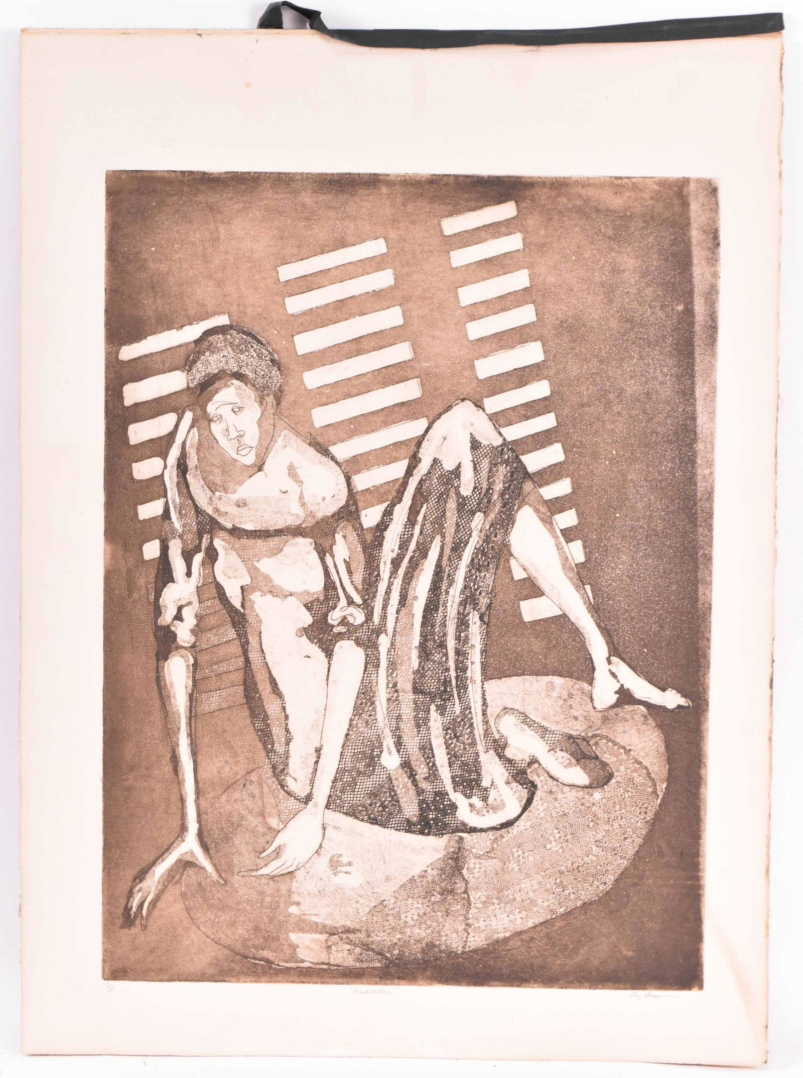 Etching, Aquatint "Meditation" Kay Brown: (American, 1932-2012) edition 7/25, unframed, signed "Kay Brown" l.l. Overall: 22"h x 30"w Provenance: Property consigned by Letty Lou Eisenhauer (born 1935). She was an American visual and performanc