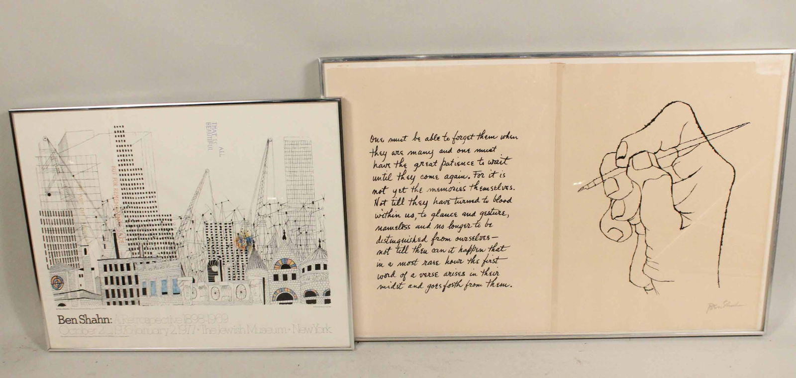 Lithograph Ben Shahn: 20th Century. "The First Word of Verse Arises." Signed l.r. Together with The Jewish Museum of New York Ben Shahn: A Retrospective 1898-1969 Poster. Size: 22"h x 34"w Provenance: The Collection of the