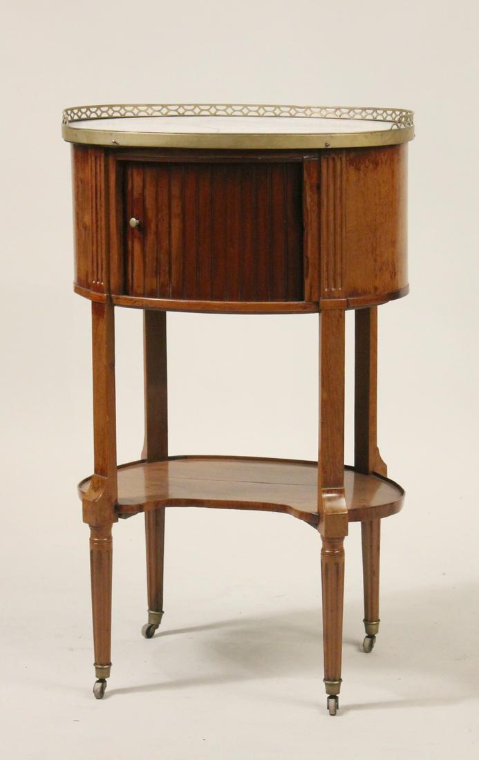 Louis XVI Oval Marble Top Tambour Front Table (1 of 8)