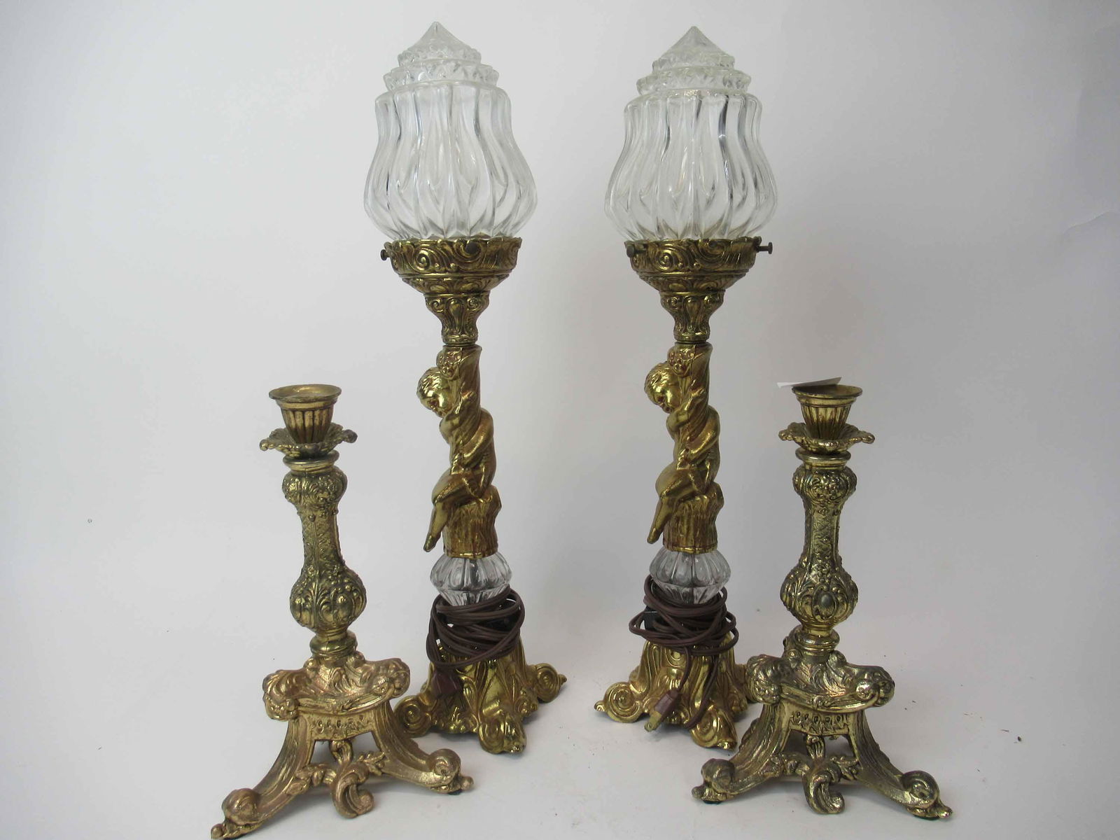 Pair of Putti-Form Patinated Metal Candlesticks (1 of 6)